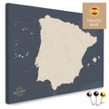 Spain & Portugal map in the color Hale Navy in a modern, minimalist design as a canvas for pinning travels and places
