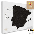 Map of Spain and Portugal in white and black in a modern, simple design as a canvas for pinning travels and places