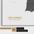 Spanien- & Portugal-Karte zum Pinnen in Light Gray mit Personalisierung im Vintage-Stil