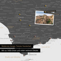 Spain & Portugal map in light gray as a canvas for pinning shows a section of the Costa del Sol with many details such as national parks, rivers, and numerous small villages and towns marked with pins