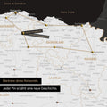Modern Spain & Portugal map in black and white as a Push Pin Map shows a section of the Basque Country and Navarre, where already visited travel destinations are marked with pins