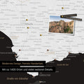 Spain & Portugal map in black and white as a canvas for pinning shows a section of the Costa del Sol with many details such as national parks, rivers, and numerous small villages and towns marked with pins