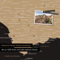 Spain & Portugal map in Sonar Black as a canvas for pinning shows a section of the Costa del Sol with many details such as national parks, rivers, and numerous small villages and towns marked with pins