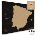Spain & Portugal map in the color Sonar Black in a modern, minimalist design as a canvas for pinning travels and places