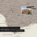 Spain & Portugal map in warm gray as a canvas for pinning shows a section of the Costa del Sol with many details such as national parks, rivers, and numerous small villages and towns marked with pins