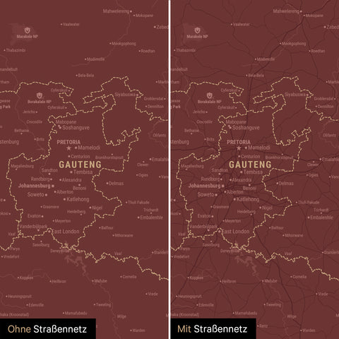 Mapa Południowej Afryki TRAVEL® Canvas z pinezkami – Bordeaux Rot