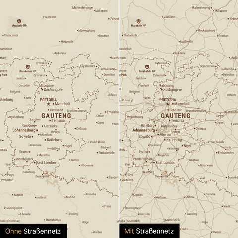 Mapa Południowej Afryki TRAVEL® Canvas z pinezkami – Treasure Gold