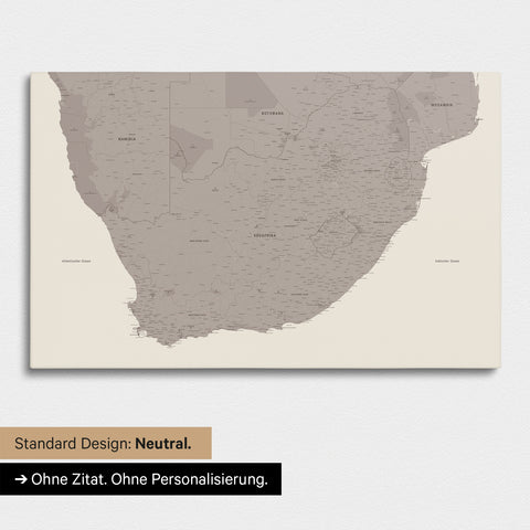 Neutral and simple standard version of a South Africa map as a Push Pin Map in Warmgray (brown-gray)