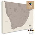 South Africa map in Warmgray color (brown-gray) as a Push Pin Map, with pins to mark travel destinations, high-quality made in Germany.