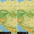 Topographic Europe map optionally in German or English language