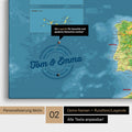 Topographic Europe map Push Pin Map with personalization as a round logo that includes a legend for already visited travel destinations in circular text