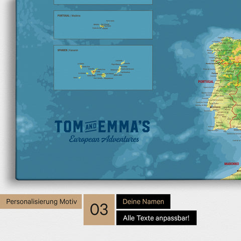 Topographic map of Europe for pinning with personalization in vintage style
