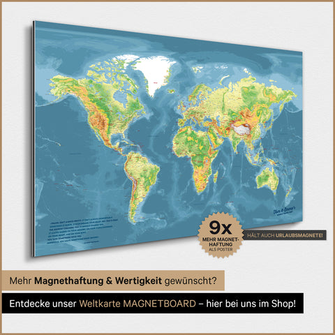 Topographic World Map TRAVEL® Magnetic Poster – Multicolor Topo