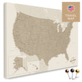 USA Amerika Karte in Beige mit sehr hohem Detailgrad als Pinnwand Leinwand zum Pinnen und Markieren von Reisezielen kaufen