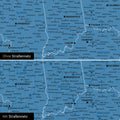 USA Amerika Karte Pinn-Leinwand in Blau optional mit dem Straßennetz der größten Highways und Interstates