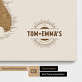 Pinnwand Leinwand einer USA Amerika Karte in Bronze mit eingedrucktem Logo „United States"
