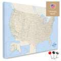 USA Amerika Karte in Mulitcolor Classic mit sehr hohem Detailgrad als Pinnwand Leinwand zum Pinnen und Markieren von Reisezielen kaufen