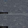 USA Amerika Karte Pinn-Leinwand in Denim Blue optional mit dem Straßennetz der größten Highways und Interstates