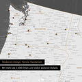 Ausschnitt einer USA Amerika Karte als Pinn-Leinwand in Dunkelgrau zeigt Reiseziele und Highlights in Washington, Oregon und Idaho