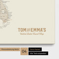 Detaillierte USA Amerika Karte als Pinn-Leinwand in Gold mit Personalisierung als Logo für die gesamte Familie