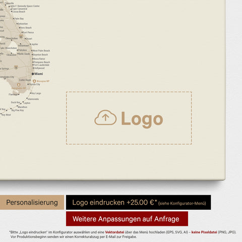 Mapa USA TRAVEL® Canvas z pinezkami – Złoty