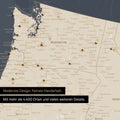 Ausschnitt einer USA Amerika Karte als Pinn-Leinwand in Hale Navy (Dunkelblau Gold) zeigt Reiseziele und Highlights in Washington, Oregon und Idaho