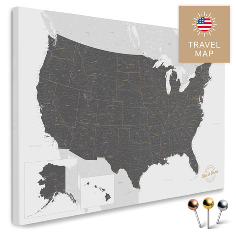USA Amerika Karte in Light Gray mit sehr hohem Detailgrad als Pinnwand Leinwand zum Pinnen und Markieren von Reisezielen kaufen