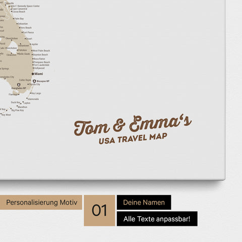 Mapa USA TRAVEL® Canvas z pinezkami – Multicolor Beige