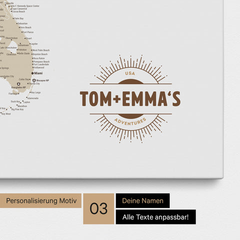 Mapa USA TRAVEL® Canvas z pinezkami – Multicolor Beige