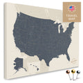 USA Amerika Karte in Navy Light mit sehr hohem Detailgrad als Pinnwand Leinwand zum Pinnen und Markieren von Reisezielen kaufen
