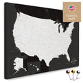 USA Amerika Karte in Schwarz-Weiss mit sehr hohem Detailgrad als Pinnwand Leinwand zum Pinnen und Markieren von Reisezielen kaufen