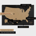 Vielfältige Konfigurationsmöglichkeiten einer USA Amerika Landkarte als Pinn-Leinwand in Farbe Sonar Black