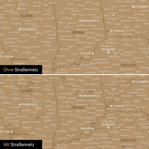 USA Amerika Karte Pinn-Leinwand in Sonar Black optional mit dem Straßennetz der größten Highways und Interstates