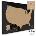 USA Amerika Karte in Sonar Black mit sehr hohem Detailgrad als Pinnwand Leinwand zum Pinnen und Markieren von Reisezielen kaufen