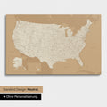 Neutrale und schlichte Ausführung einer USA Amerika Karte als Pinn-Leinwand in Treasure Gold