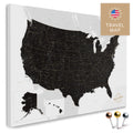 USA Amerika Karte in Weiß-Schwarz mit sehr hohem Detailgrad als Pinnwand Leinwand zum Pinnen und Markieren von Reisezielen kaufen