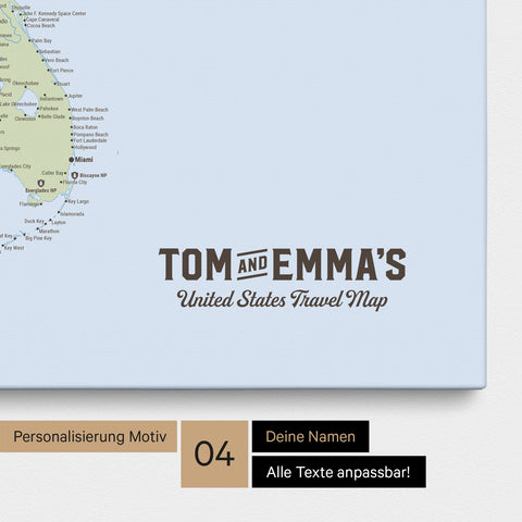 Politische USA Amerika Karte als Pinn-Leinwand in Multicolor Atlas mit Personalisierung als Logo für die gesamte Familie