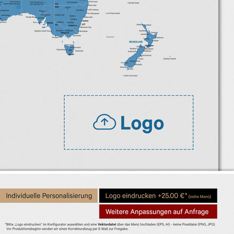 Weltkarte ANTARCTICA® Magnetboard – Ocean Blue