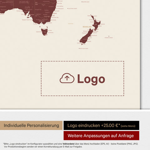 Weltkarte ANTARCTICA® Magnetboard – Bordeaux Rot