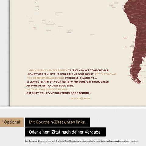 Weltkarte ANTARCTICA® Magnetboard – Bordeaux Rot