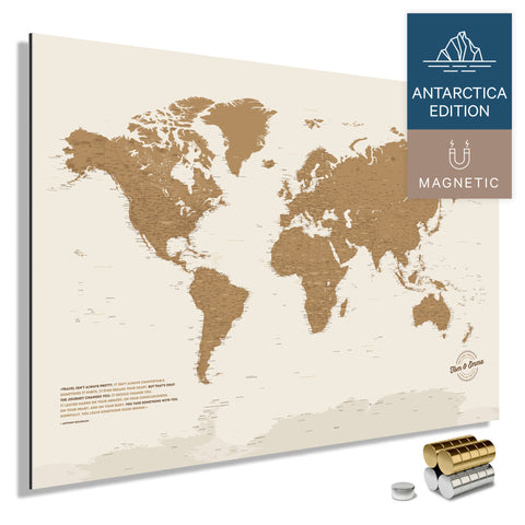 Magnetische Weltkarte ANTARCTICA mit Antarktis als massives Magnetboard in der Farbe Bronze, in einem modernen, minimalistischem Design zum Pinnen und Markieren von Reisezielen mit Magneten