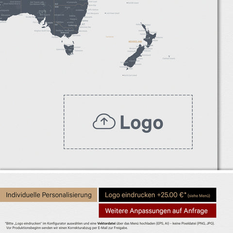 Weltkarte ANTARCTICA® Magnetboard – Denim Blue