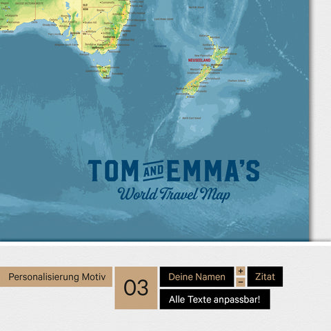 Magnetboard Weltkarte ANTARCTICA in Multicolor Topo mit Personalisierung im Vintage-Stil