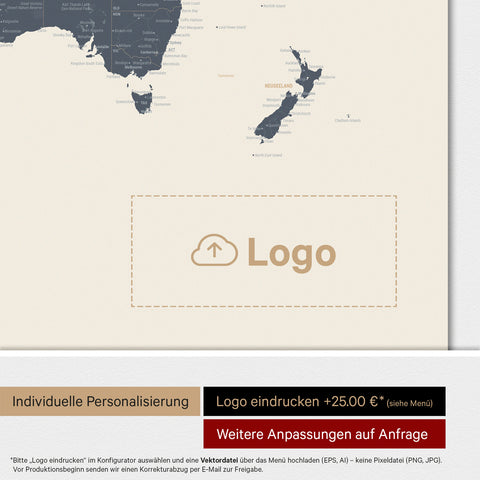 Weltkarte ANTARCTICA® Magnetboard – Navy Light