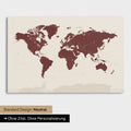 Neutral standard version of a world map with Antarctica as a Push Pin Map in Bordeaux Red
