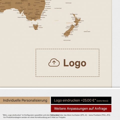 Mapa świata z pinezkami ANTARCTICA® – Brązowy