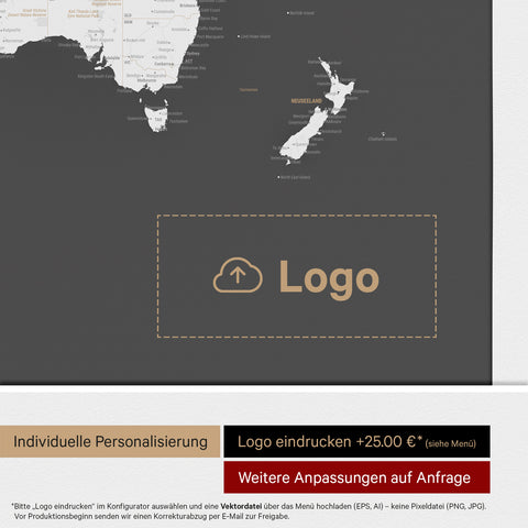 Mapa świata z pinezkami ANTARCTICA® – Dark Gray (Ciemnoszary)