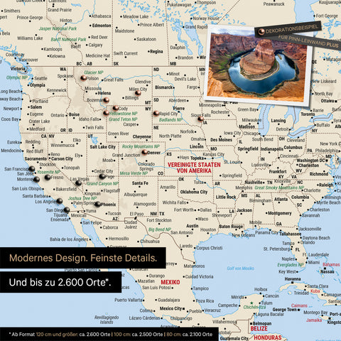 Detail of a Multicolor Classic world map showing details from the USA and Canada