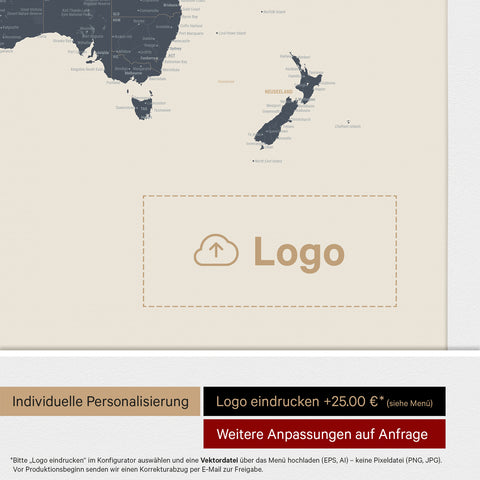 Mapa świata z pinezkami ANTARCTICA® – Navy Light