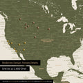 Detail of a world map in green showing details from the USA and Canada